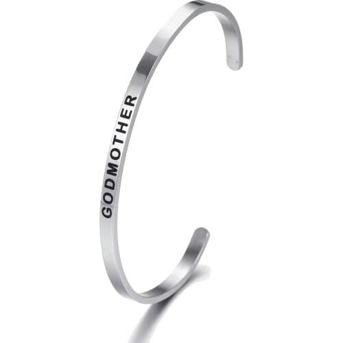 4mm Width Open Cuff Bracelets Engraved Stainless Steel Bangle Mantra Bracelets Bangles GODMOTHER