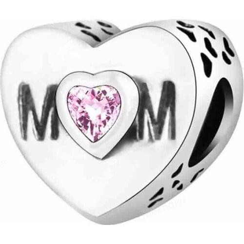MOM Heart 925 Sterling Silver Charm Beads Fit Original Charms Bracelet DIY Jewelry Making For Women Wholesale Fashion Pendant