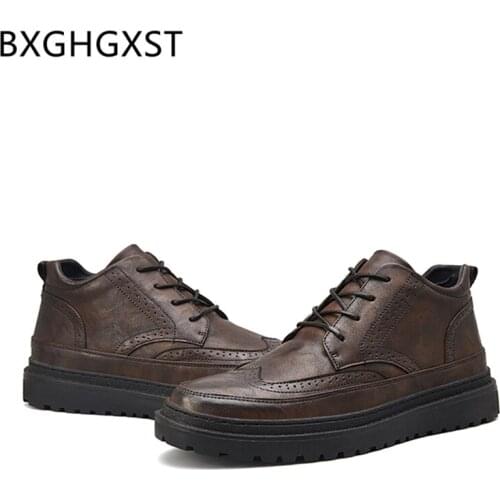 Brogue shoes mens dress boots luxury Elevator shoes for mens boots leather Coiffeur 2020 winter boots men office shoes brand