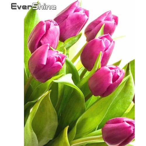 Evershine Diamond Painting Tulip Flower Cross Stitch Full Square Rhinestone Embroidery Complete Kit Home Decoration Modern