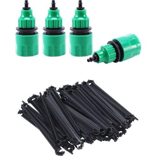 HOT SALE 4X Garden Hose Pipe One Way Adapter Tap Connector Fitting & 50Pcs C-Shaped Garden 4 / 7Mm Drip Irrigation Pipe Bracket