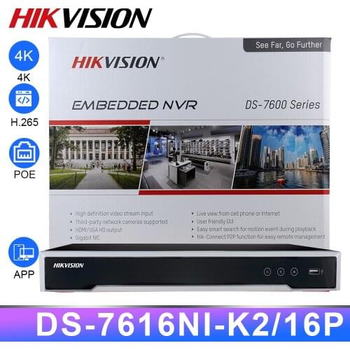 Origina Hikvision NVR DS-7616NI-K2/16P 16CH H.265 4K 8mp POE NVR for IP Camera Support Two way Audio for security system
