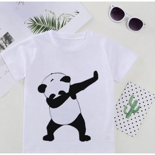 Summer 2019 New Cool Boys T Shirt Dancing Panda Shirt Kids Cartoon Funny Printing T-shirt Girl Casual White Clothes Short Sleeve
