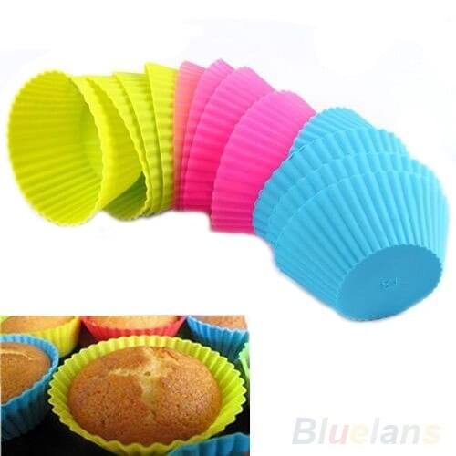 2016 Hot Sell 12 pcs Soft Silicone Round Cake Muffin Chocolate Cupcake Liner Baking Cup Mold BPTR