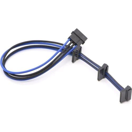 Multicolor Sleeved IDE Molex 4Pin to 3x SATA 15Pin Power Supply Adapter Cable