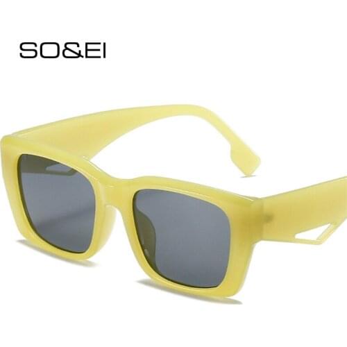 SO&EI Fashion Square Women Sunglasses Retro Jelly Tea Green Shades UV400 Men Brand Designer Trending Sun Glasses