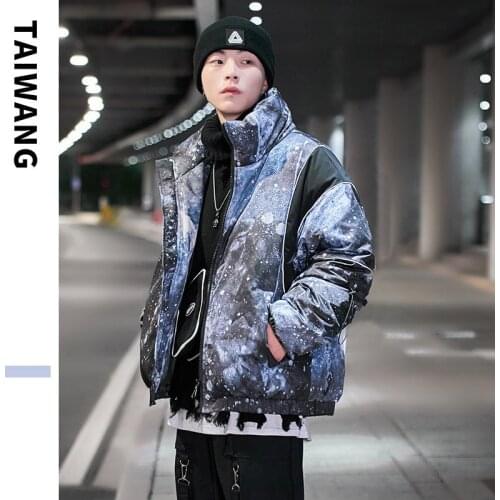 Mens and womens cotton padded clothes 2020 winter new mens coat loose large star printed cotton padded clothes