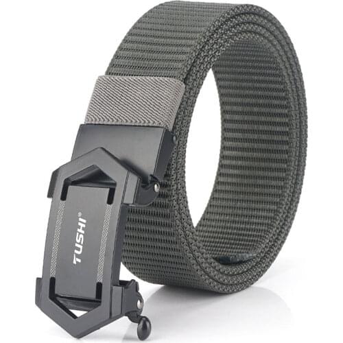 2021 New Trend Thick Nylon Mens Belt Alloy Automatic Buckle Trouser Belt Tough Non-Slip Cowboy Waistband 120CM Adjustable Strap