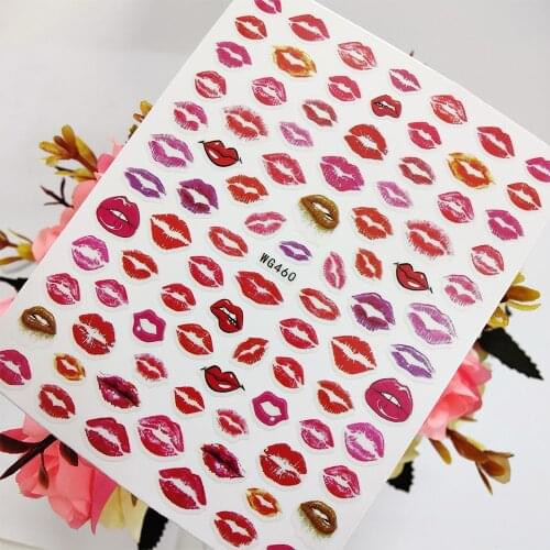 Sexy Watercolor Lips Kiss 3D Stickers for Nails Self Adhesive Sliders Nail Art Decoraciones Foil Design Manicure Accesorios