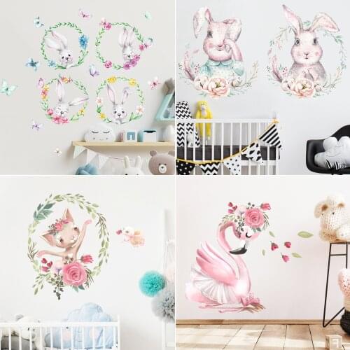 Swan Flowers Rabbits Cat Wall Stickers Decor Wedding Decoration Animal Home Living Room Decal Self-adhesive Wallpaper Poster Art