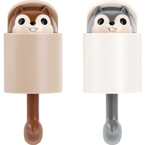 2021 cute Squirrel Wall Hook Adhesive Home Cartoon Cute Hanger Key Umbrella Towel Cap Coat bathroom tool wall hook