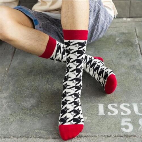 New Fashion Long Socks Men Cotton Socks with Houndstooth Print for Skateboard Man Crew Socks Gifts for Men 5 Colors