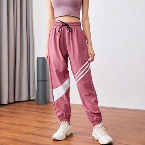 2020 New Loose Drawstring Running Sport Joggers Women Dancing Athletic Gym Fitness Wide Leg Sweatpants with Two Side Pockets