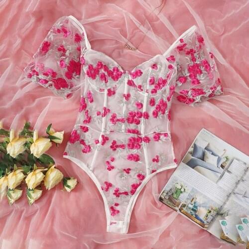 New Women Lace Lingerie Underwear Teddy Bodysuit Jumpsuit Sleepwear Embroidery For Girls Push Up 2021 Transparent