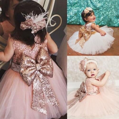 New Pricess Girls Dress Kids Baby Girl Sequins Boknot Party Girls Dresses Ball Gown Dresses Costume