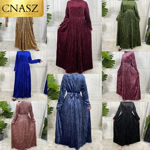 New Islamic Kaftan Hijab Dress For Muslim Women American Clothing Algerian Caftan Velvet Winter Abaya Dubai 2021 Turkish Robe