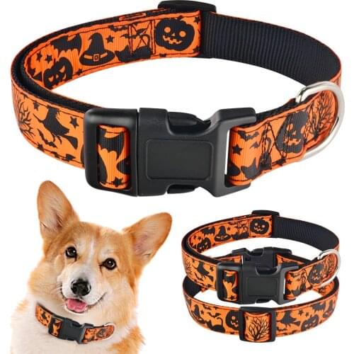 Airui Dog Halloween Dog Collar Soft Nylon Large Dogs Ghost Pumpkin Spider Collection S-XL