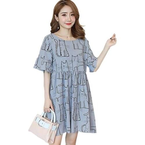 Maternity Dress Casual Cartoon Print Pregnancy Dresses Summer Pregnant Women Dresses Cotton Clothing Maternity
