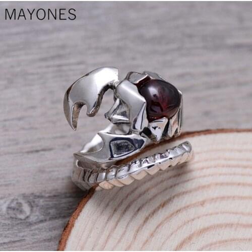 Real Garnet 925 Sterling Silver Scorpion Shape Rings Cool Exaggerated Personalized ManS Ring New Arrival Fine Jewelry