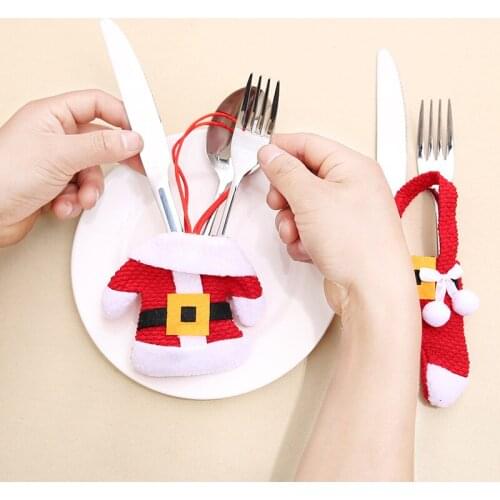 Christmas Decorative tableware Caps Christmas Decor Cutlery Holder Knife Fork Set Spoon Pocket Christmas Decor Bag 10x9cm 15
