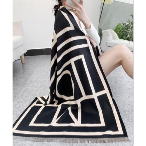 New Luxury Brand Scarf Winter Cashmere Scarf Women Thick Warm Shawl and Wrap Geometric Letters Printed Pashmina Blanket Cape