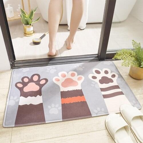 Cute Cat Paw Pattern Doormat Cartoon Animal Printed Carpet Absorbent Rugs Entrance Welcome Floor Mats Bathroom Kitchen Carpets