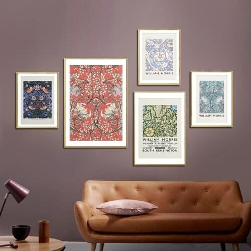 William Morris Museum Exhibition Poster Vintage Floral Leaves Wall Art Canvas Painting Print Strawberry Thief Picture Home Decor