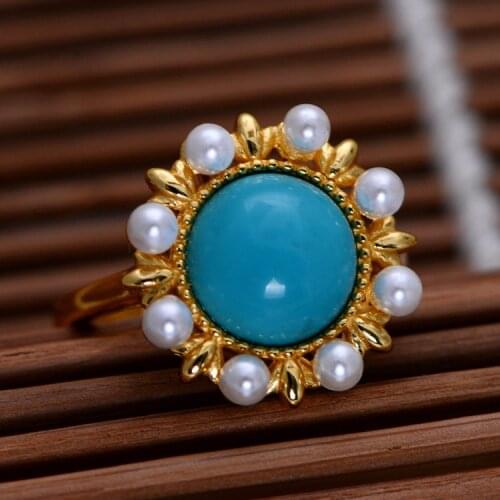 S925 sterling silver jewelry with natural Pearl Rose flower, female ring, open national style