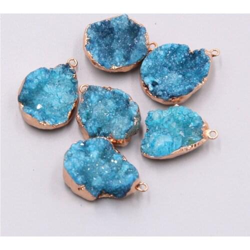 Natural blue crystal quartz geode stone gold pendant Accessories irregular crystal necklace earring pendant for jewelry making