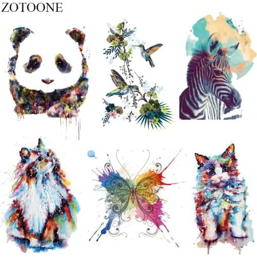ZOTOONE Watercolor Animal Patch Iron On Transfers For Clothes Diy T-shirt Thermal Cat Butterfly Bird Patches Clothing Applique E