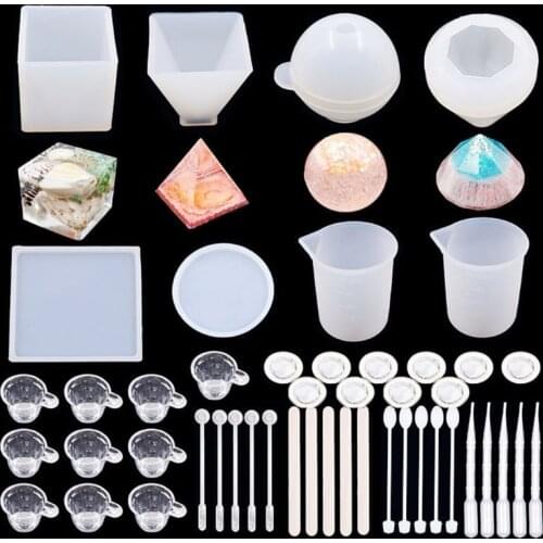 1 Set Pyramid Cube Sphere Diamond Cone Measuring Cup Crystal Epoxy Resin Mold Pendant Ornaments Casting Silicone Mould