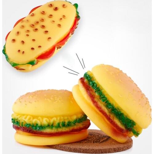 2pcs Cute Lifelike Hamburg Pet Toys Dogs Durability Chew Toys Food Shape Bite Resistant Squeaky Toy Pet Interactive Supplies