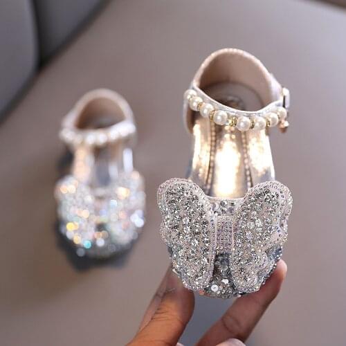 2021 Summer Children Princess Shoes Student Dance Shoes For Girls Sandals Kids Glitter Crystal Leather Shoes