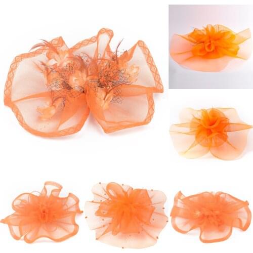 4design Choose Women Orange Large Handamde Feather Fascinators Hat Hair Clip Veil Headwear Hairpieces Wedding Party Accessories