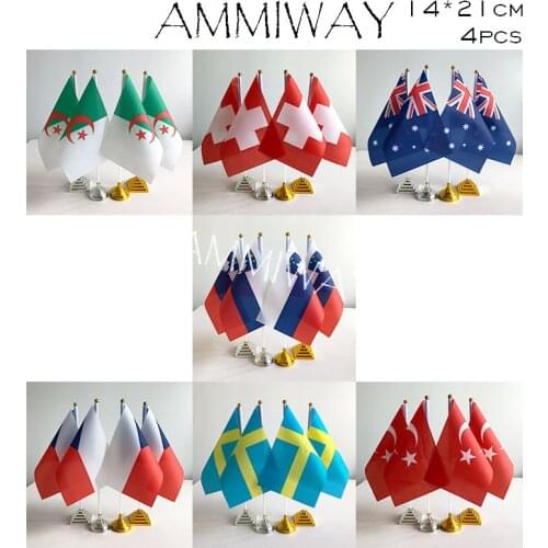 AMMIWAY 14x21cm 4pcs Algeria Switzerland Swiss Australia Slovenia Table Flags Czech Republic Sweden Turkey Turkish Desk Flag