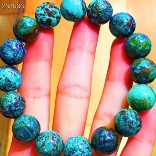 Natural Malachite Azurite Strong Power Green Blue Bracelet 13.3mm Round Beads Woman Men Azurite Bracelet Genuine AAAAAA