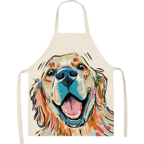 Lovely Dog Kitchen Aprons for Women Sleeveless Cotton Linen Aprons Home Cooking Baking Bibs Cleaning Tools 66x47cm 47x38cm