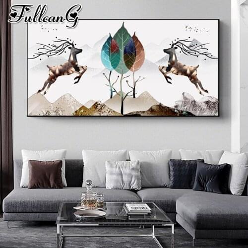 FULLCANG Abstract mountain animal deer large diamond painting 5d diy full drill mosaic embroidery kits wall decoration FC3601
