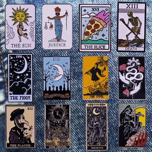 Interesting Tarot Cartoon Brooch Originality Metal Enamel Lapel Badge Collect Denim Jacket Backpack Pin Children Fashion Gifts