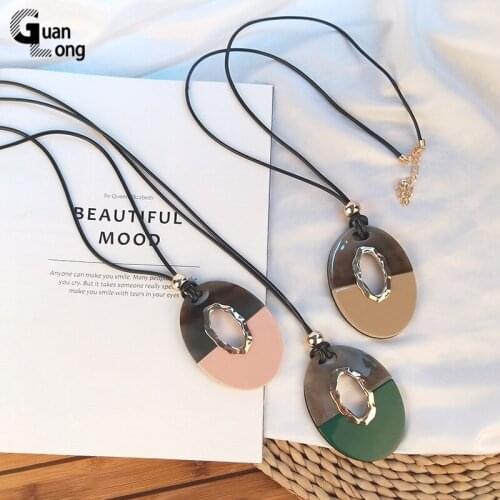 Guanlong Classic Fashion Acrylic Necklaces For Women With Big Resin Geometric Pendant Long Leather Chains Necklace Gifts Jewelry