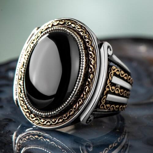 925 Sterling Silver Oval Black Onyx Stone Exclusive Mens Ring Chic Accessory for Men Special Big Ring Made in Turkey