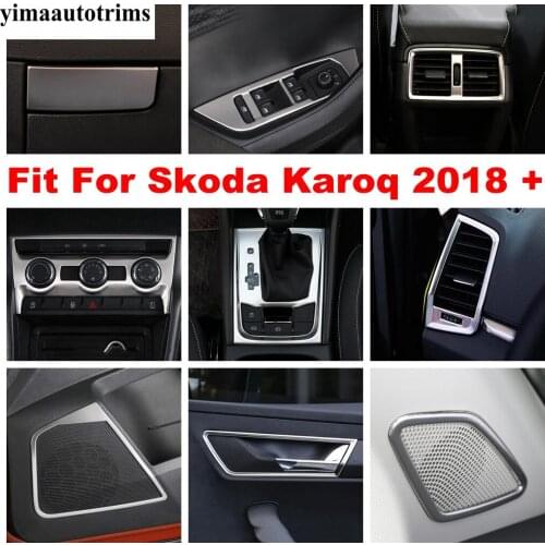 Side Door Speaker / Door Handle Bowl / AC Air Conditioning Panel Silver Stainless Steel Cover Trim For Skoda Karoq 2018 - 2020