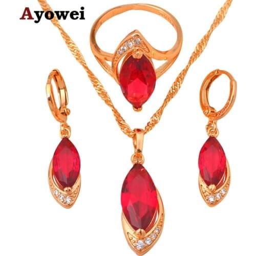 Gold tone Crystal Zirconia Necklaces & Pendants Earrings ring Jewelry Crystal Set Fashion Jewelry Ring sz #6 #7 #8 JS070A