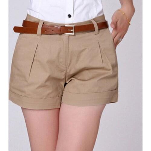 Korea Style Summer Woman Fashion Shorts Size S-2XL New Fashion Design Lady Casual Short Pants Solid Color Khaki&White