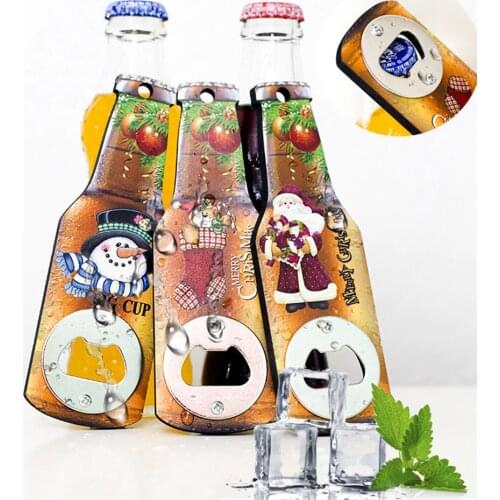 Creative wooden bottle opener Christmas Print Refrigerator Magn Unique Home Kitchen Accessories Bottle Openers Beer Open S#10