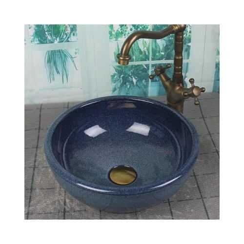 Bathroom Round Ceramic Vessel Sink Vanity Artistic Basin with Pop up Drain Combo AB257
