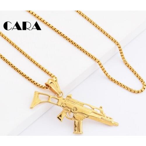 2019 New American Style Punk Rock Jewelry Men Women Pendant Necklace Gold Color 316 Stainless Steel Machine Gun Necklace CAGF215