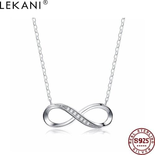 LEKANI 925 Sterling Silver Digital Necklace For Women Boutique Zircon Infinite Love Necklaces Girl Friend Birthday Gift Jewelry