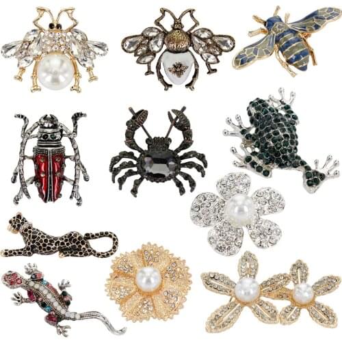 Insect Bee Crab Series Brooch Delicate Crystal Rhinestone Pin Jewelry Craft 2pcs P2030