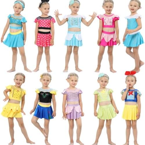 Girls Summer Swimwear Princess Bathing Suit Rapunzel Belle Beachwear Two Pieces Children Bikini Swimsuit Kids Holiday Outfits